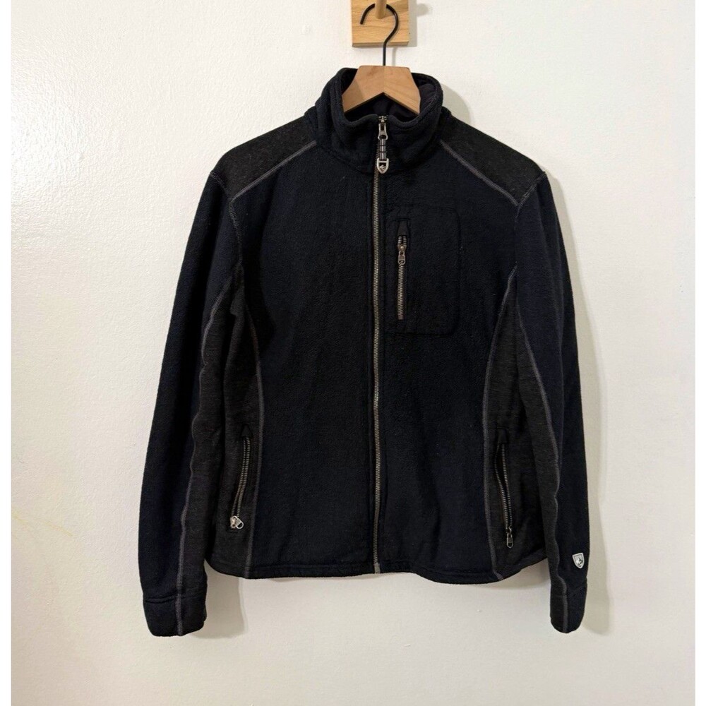 KUHL Alpenlux Full-Zip Fleece Jacket Black Womens Hiking Outdoor Gear Pockets Lg
